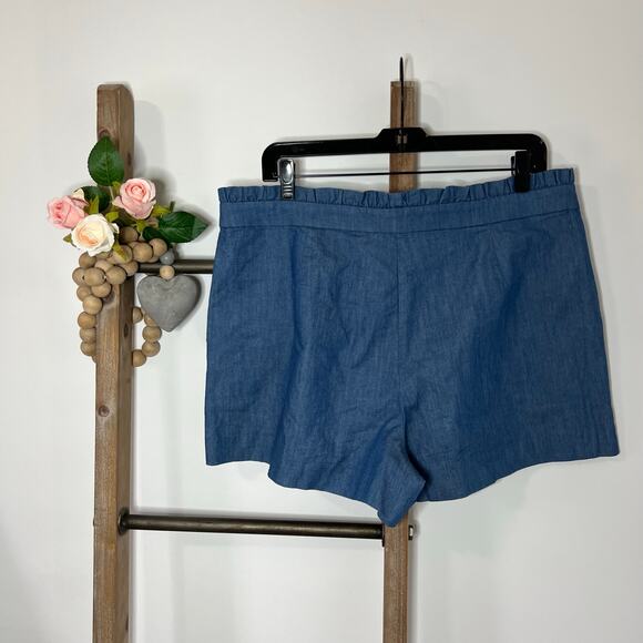 J‎ Crew Blue Ruffle Chambray Denim Shorts Cotton Size 12 - Picture 4 of 7